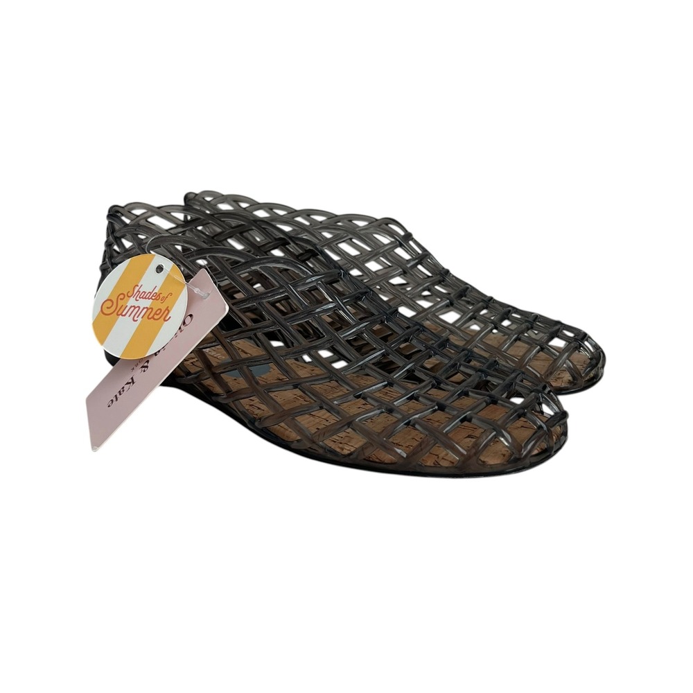 NWT Olivia & Kate Black Gray Lattice Caged Woven Jelly Square Toe Flats SZ 7